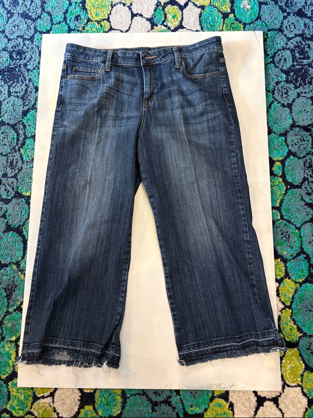 STYLUS Dark Blue Cropped Frayed-Hem Jeans